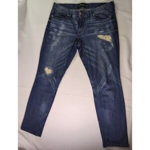 Express Jeans Stella Low Rise Ankle Skinny Blue Distressed Patched‎ Denim 10